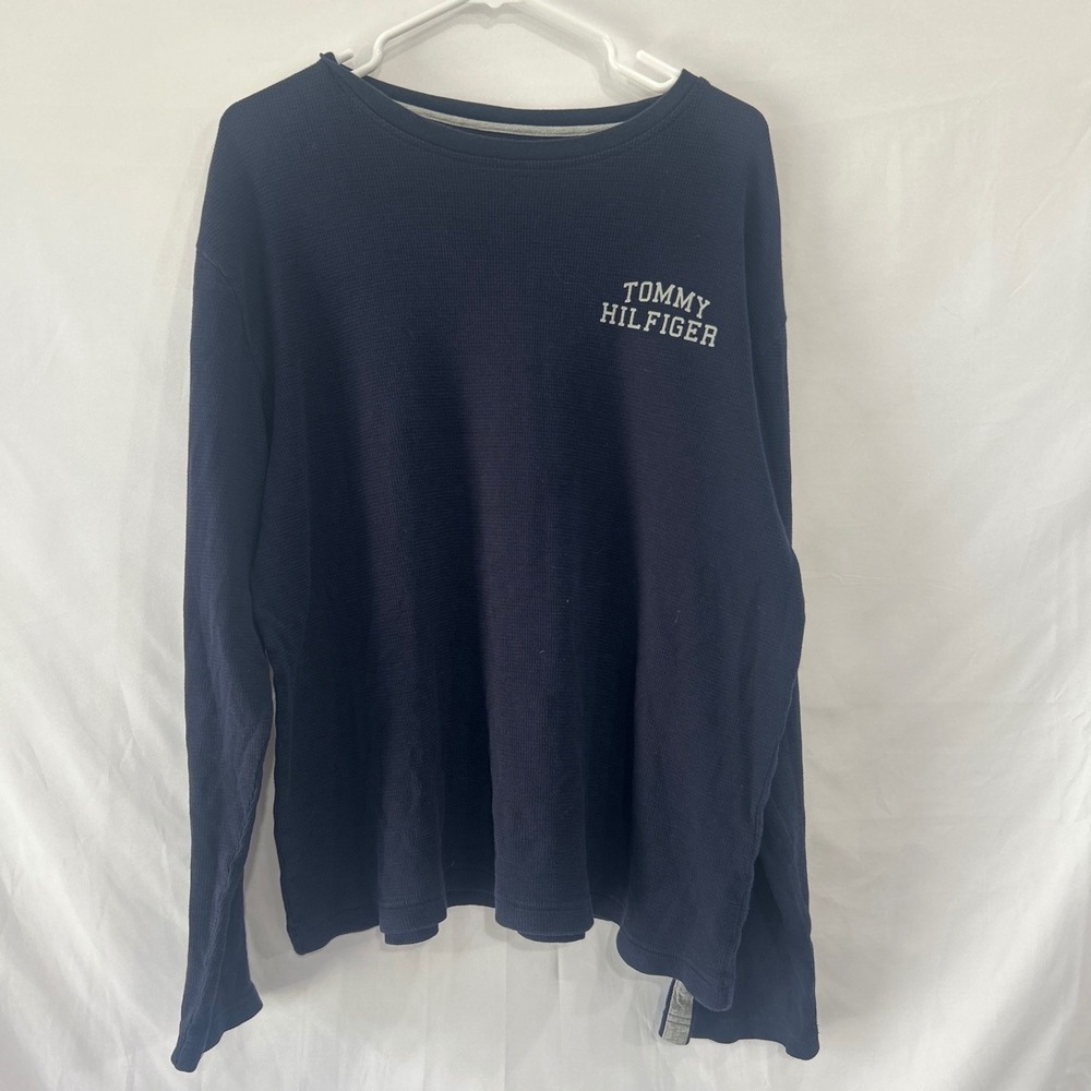 Tommy Hilfiger Mens Navy Blue Waffle Knit Thermal Long Sleeve Shirt Large